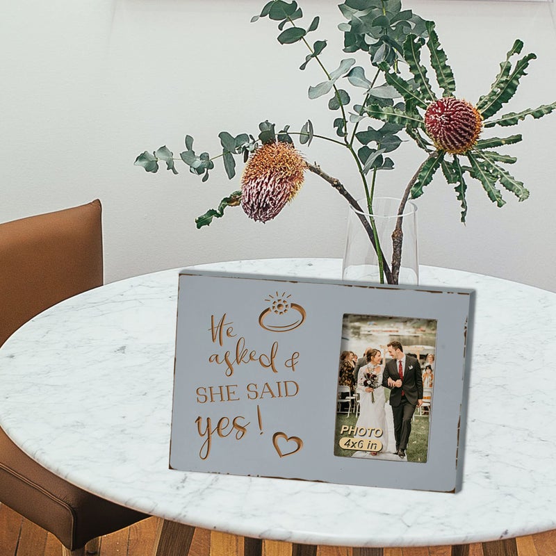 Buecasa Wedding Engagement Gifts for Women Bride to Be - Lovers Engraved Picture Frame 4x6 Inches - He Asked and She Said Yes - Image 2